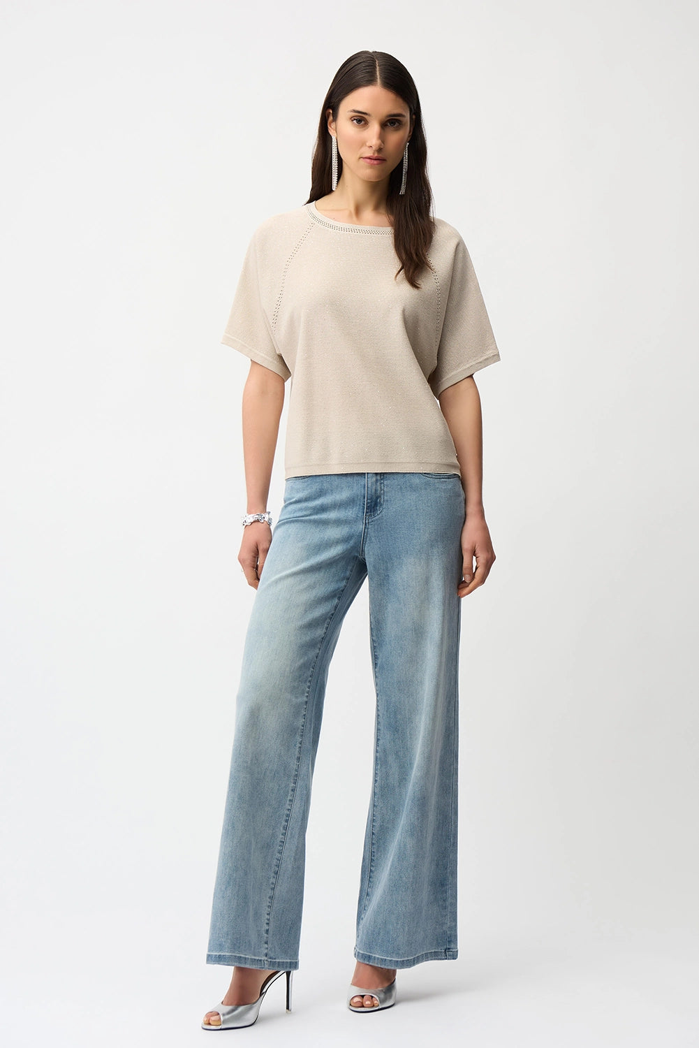 Joseph Ribkoff | Sequins Yarn Short Sleeve Sweater - Moonstone 261917