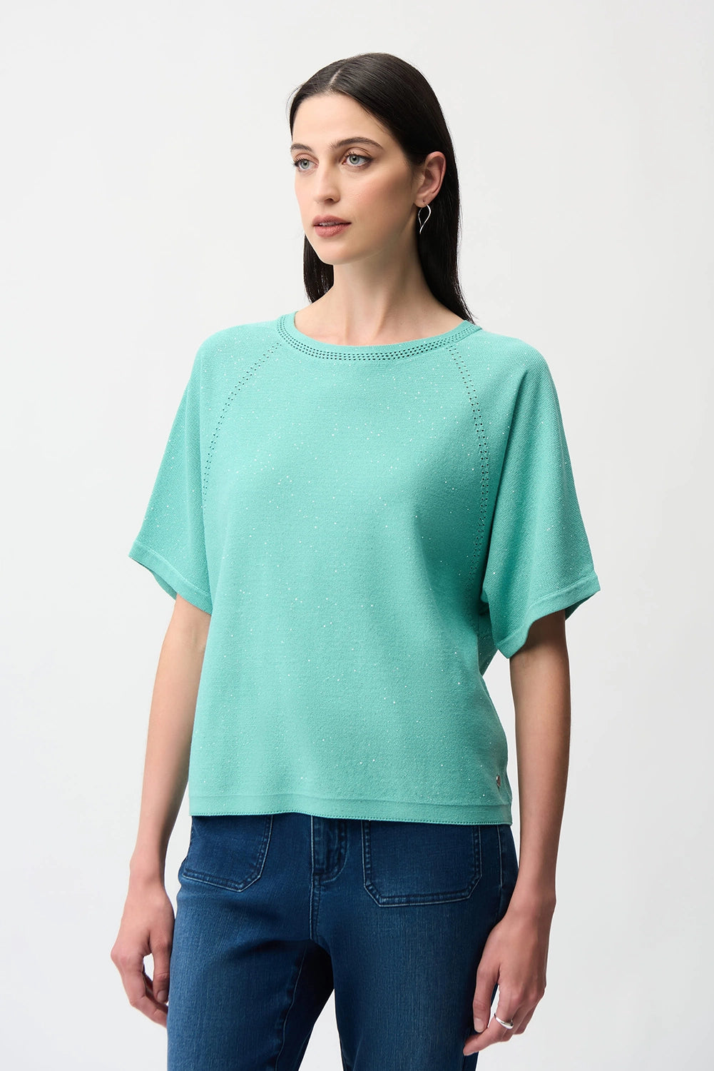 Joseph Ribkoff | Sequins Yarn Short Sleeve Sweater - Seafoam 261917