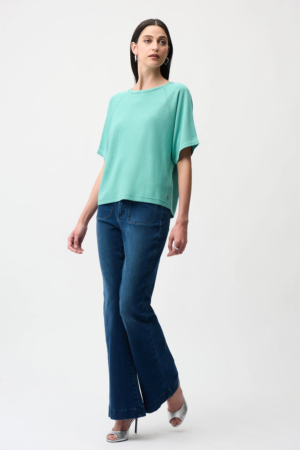 Joseph Ribkoff | Sequins Yarn Short Sleeve Sweater - Seafoam 261917