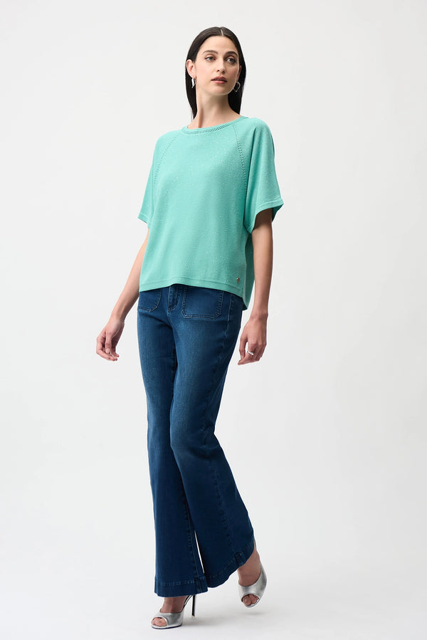 Joseph Ribkoff | Sequins Yarn Short Sleeve Sweater - Seafoam 261917