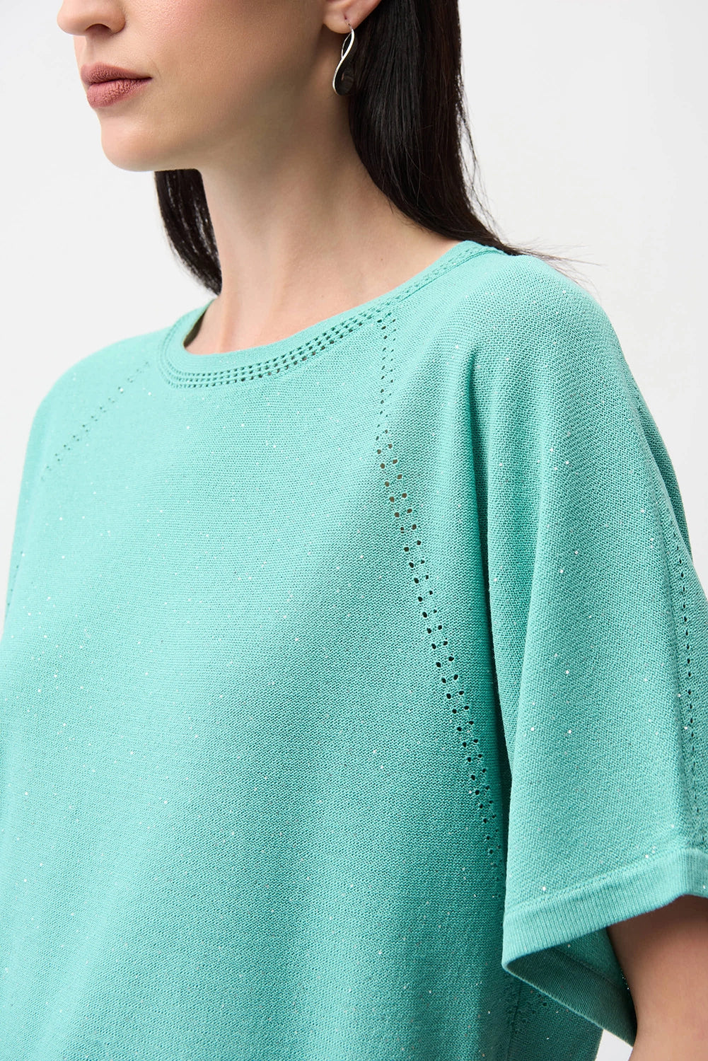 Joseph Ribkoff | Sequins Yarn Short Sleeve Sweater - Seafoam 261917