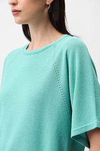 Joseph Ribkoff | Sequins Yarn Short Sleeve Sweater - Seafoam 261917