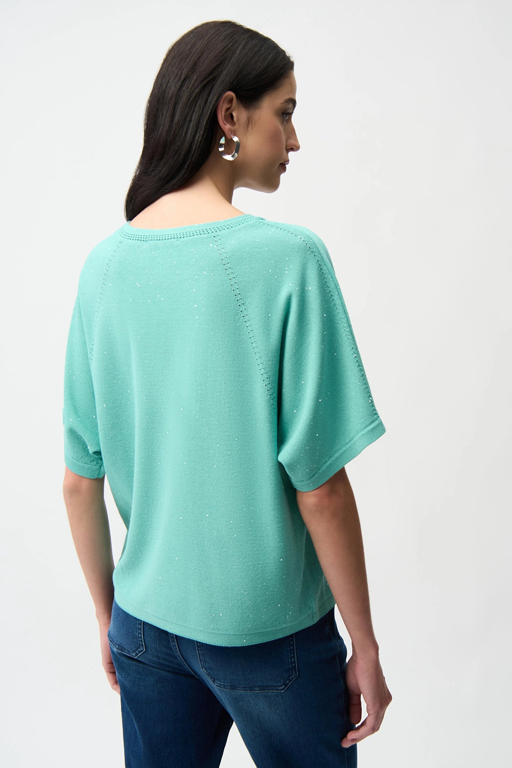 Joseph Ribkoff | Sequins Yarn Short Sleeve Sweater - Seafoam 261917