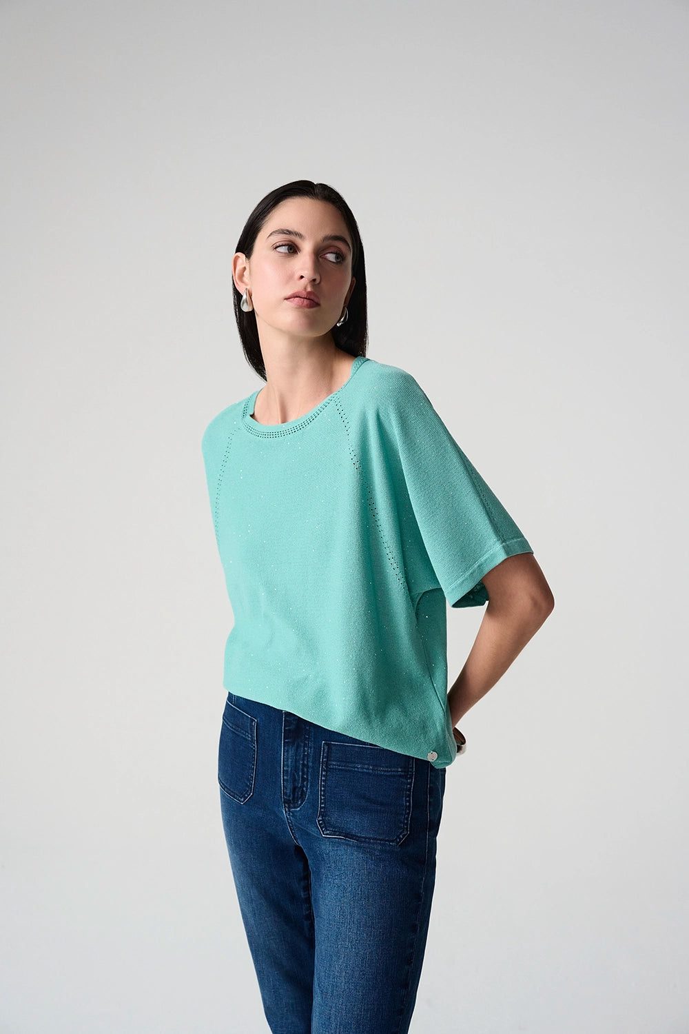 Joseph Ribkoff | Sequins Yarn Short Sleeve Sweater - Seafoam 261917