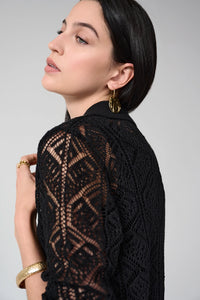 Joseph Ribkoff | Cotton Blend Open Stitch Sweater with Polo Collar 261929