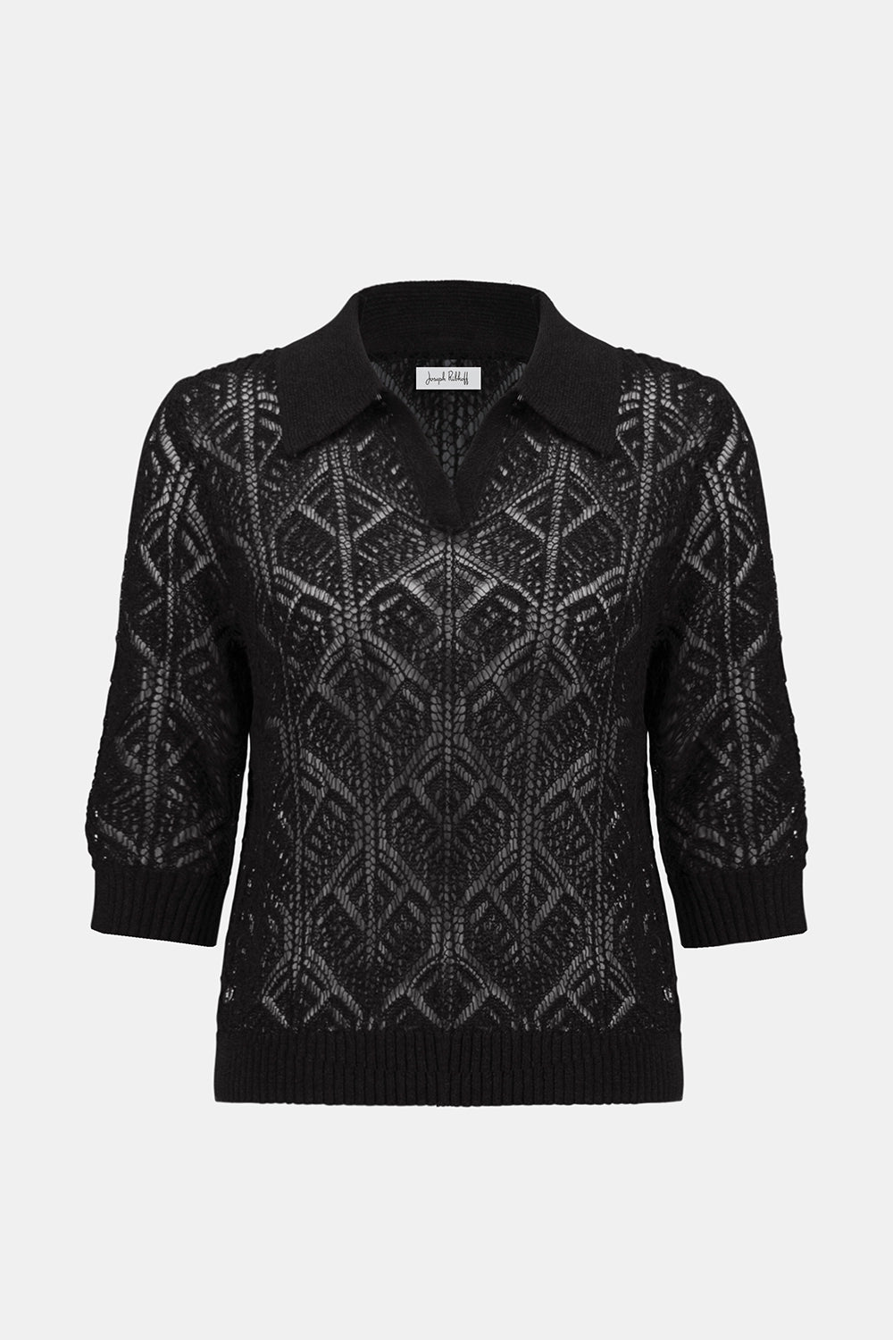 Joseph Ribkoff | Cotton Blend Open Stitch Sweater with Polo Collar 261929