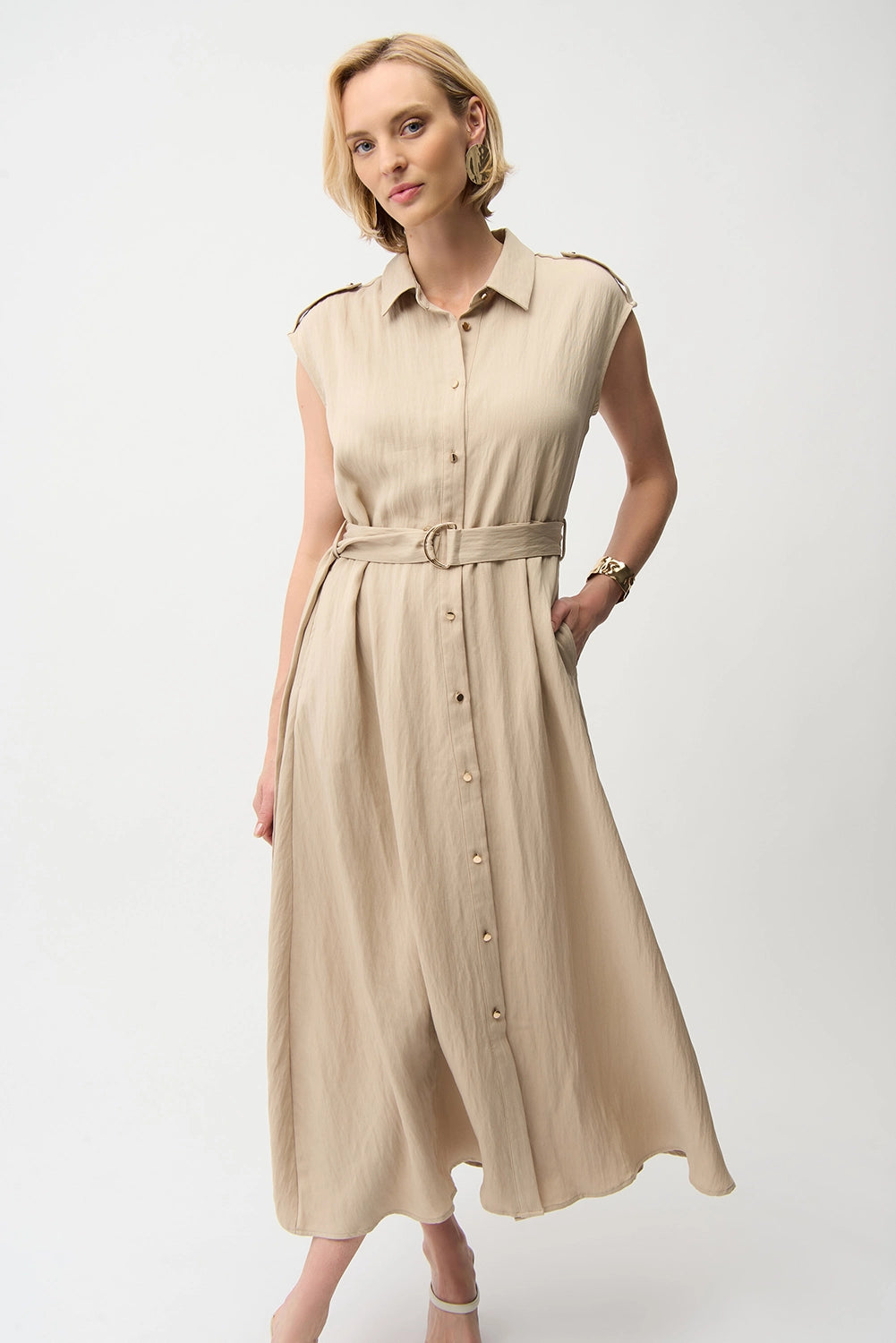 Joseph Ribkoff | Textured Woven Shirt Dress with Sash 261935