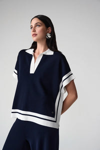 Joseph Ribkoff | Viscose Blend Boxy Sweater With Stripe Detail 261941