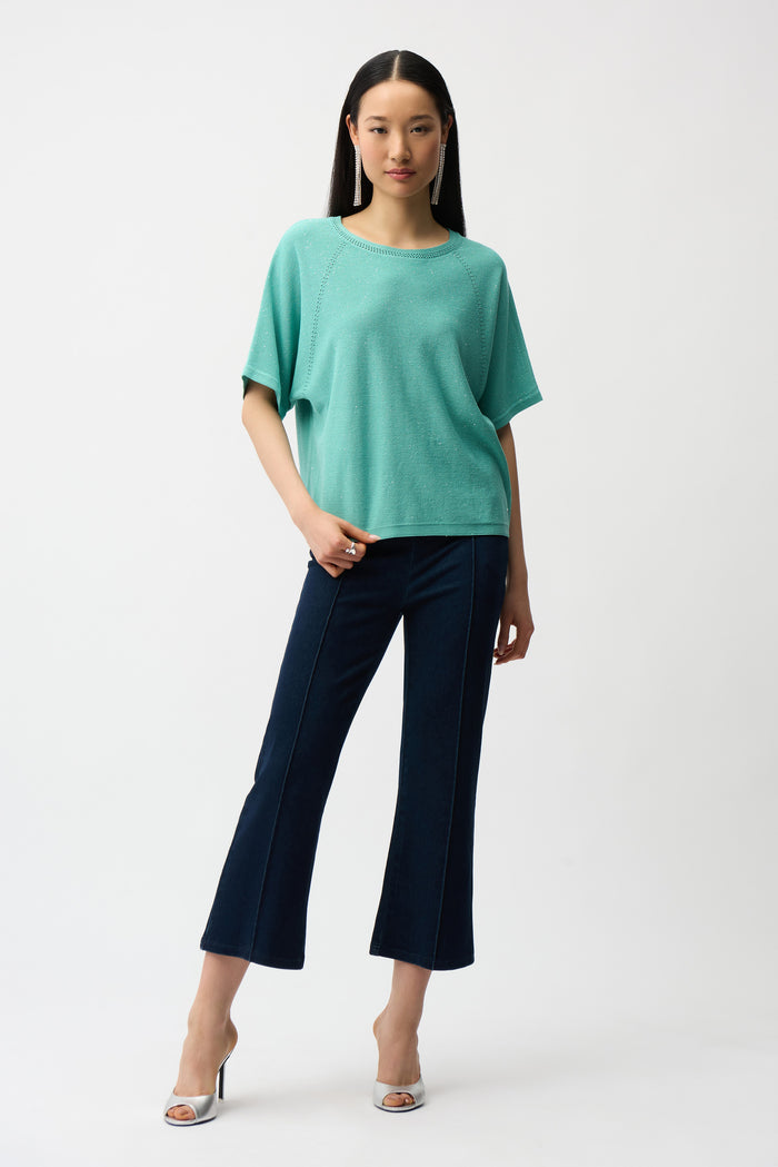 Joseph Ribkoff | Knit Denim Cropped Flare Pant - Dark Denim 261953