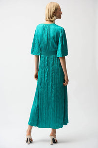 Joseph Ribkoff | Satin Fit and Flare Pleated Dress with Knot Waist Detail - Oceanic 261962