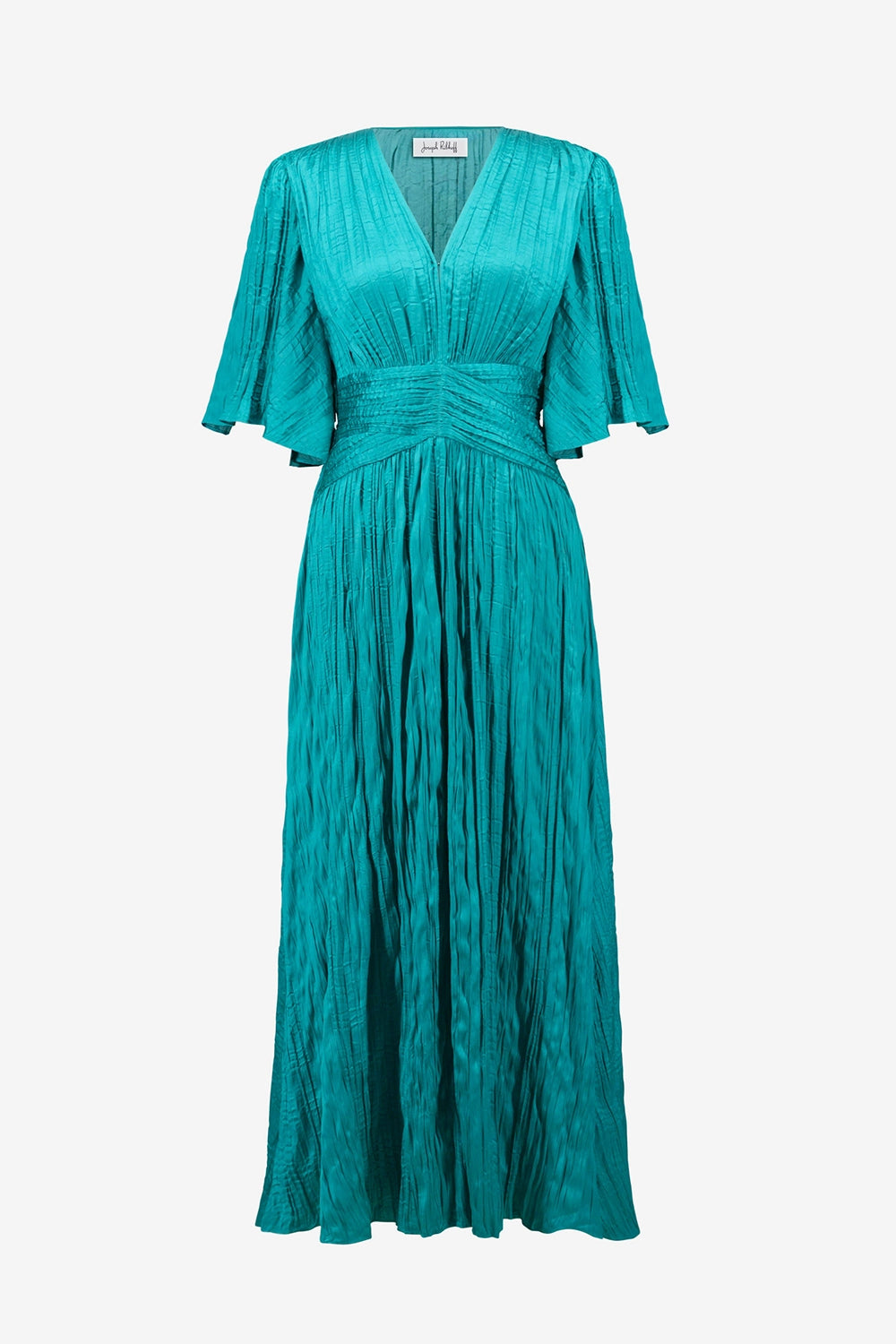 Joseph Ribkoff | Satin Fit and Flare Pleated Dress with Knot Waist Detail - Oceanic 261962