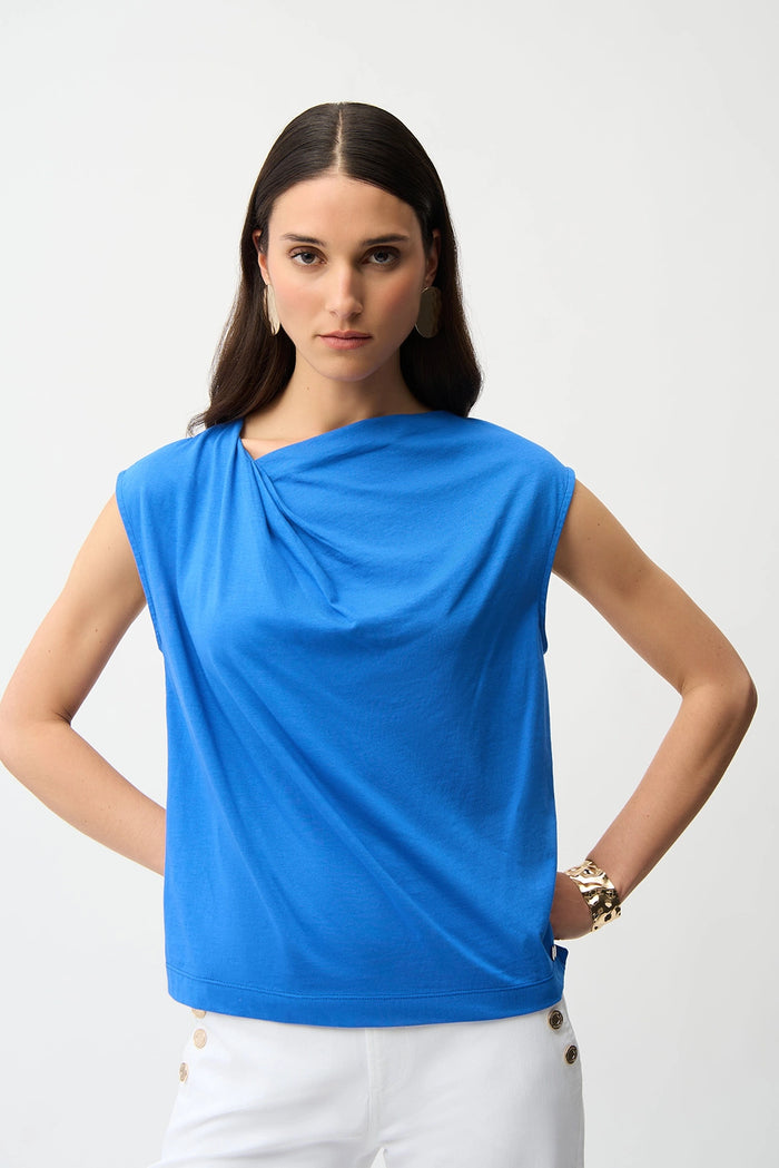 Joseph Ribkoff | Cotton Top With Asymmetrical Collar - Harbour Blue 261964