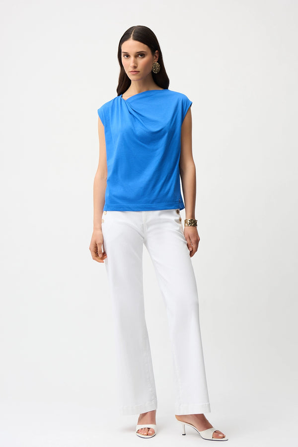 Joseph Ribkoff | Cotton Top With Asymmetrical Collar - Harbour Blue 261964