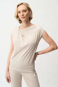 Joseph Ribkoff | Cotton Top With Asymmetrical Collar - Moonstone 261964