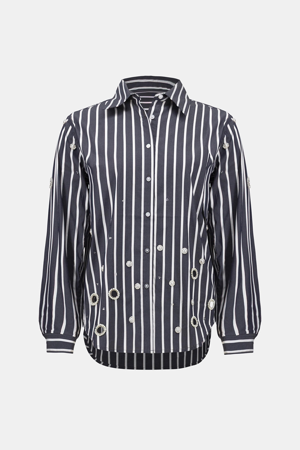 Joseph Ribkoff | Stretch Cotton Stripe Print Boxy Blouse With Rhinestones - Midnight Blue 261966
