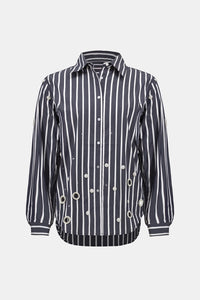Joseph Ribkoff | Stretch Cotton Stripe Print Boxy Blouse With Rhinestones - Midnight Blue 261966