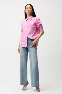 Joseph Ribkoff | Stretch Cotton Stripe Print Boxy Blouse With Rhinestones - Pink/Sherbert 261966