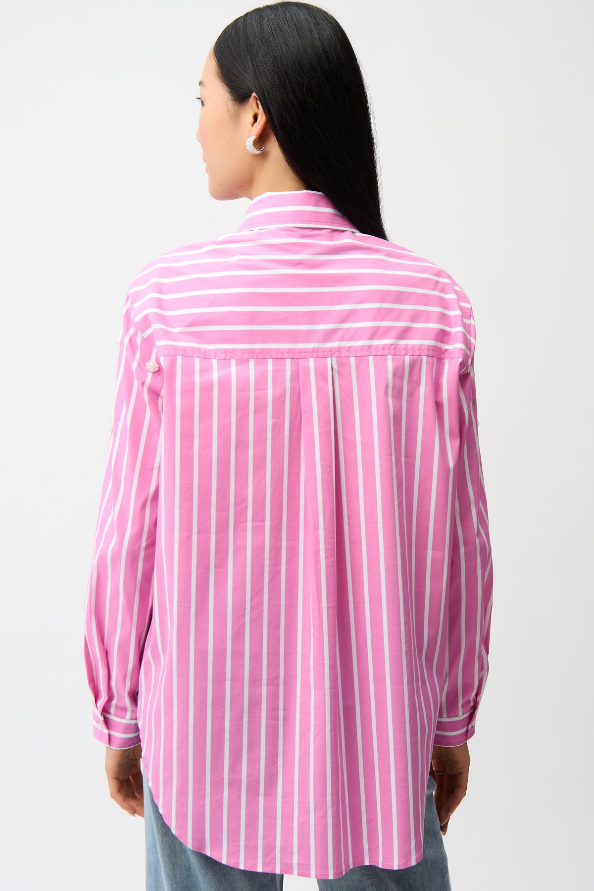 Joseph Ribkoff | Stretch Cotton Stripe Print Boxy Blouse With Rhinestones - Pink/Sherbert 261966