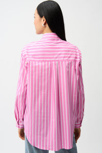 Joseph Ribkoff | Stretch Cotton Stripe Print Boxy Blouse With Rhinestones - Pink/Sherbert 261966