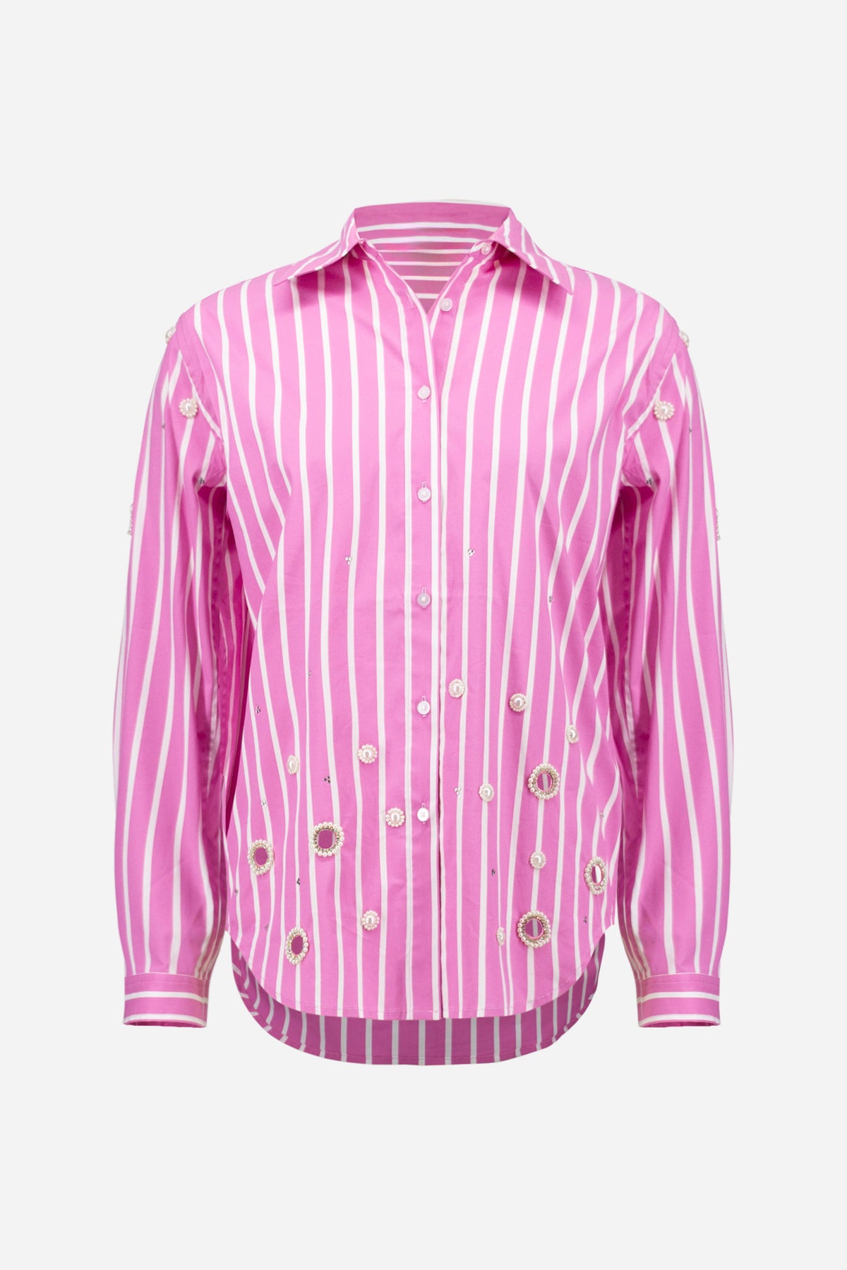 Joseph Ribkoff | Stretch Cotton Stripe Print Boxy Blouse With Rhinestones - Pink/Sherbert 261966