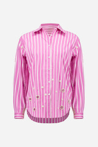Joseph Ribkoff | Stretch Cotton Stripe Print Boxy Blouse With Rhinestones - Pink/Sherbert 261966