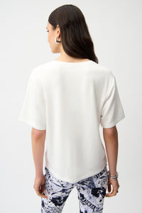 Joseph Ribkoff | Stretch Cotton Stripe Print Boxy Blouse With Rhinestones - Midnight Blue 261967