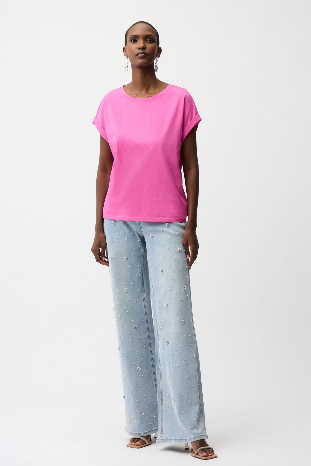 Joseph Ribkoff | Cotton Boxy Crewneck T-Shirt - Pink Sherbert 261999