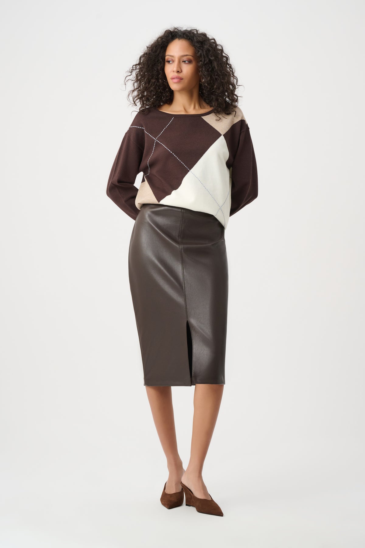 Joseph Ribkoff | Bonded Leatherette Pencil Skirt - Mocha 263213