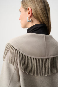 Joseph Ribkoff |  Wool Blend Shawl Collar Fringed Coat - Oatmeal 263912