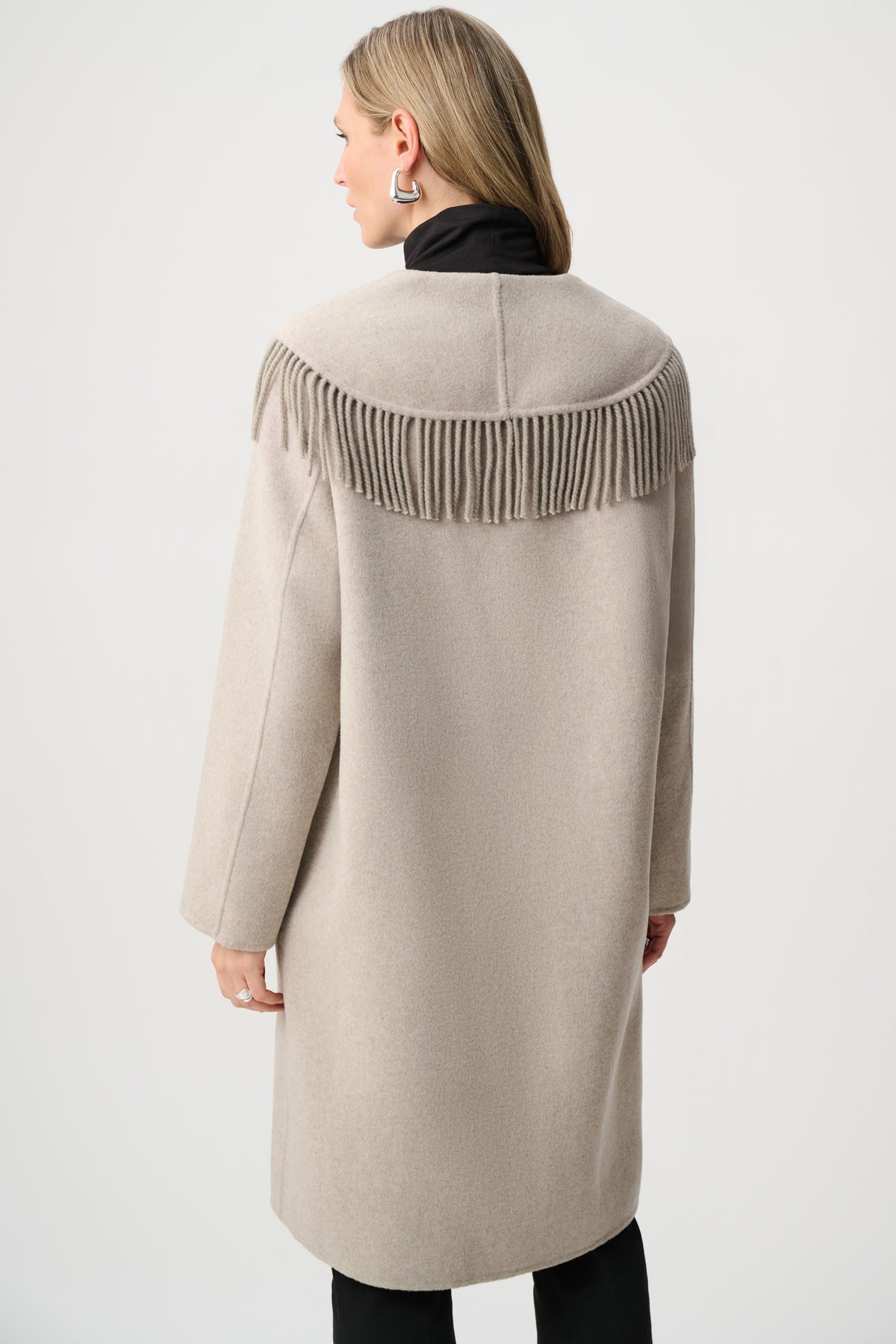 Joseph Ribkoff |  Wool Blend Shawl Collar Fringed Coat - Oatmeal 263912