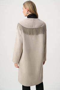Joseph Ribkoff |  Wool Blend Shawl Collar Fringed Coat - Oatmeal 263912