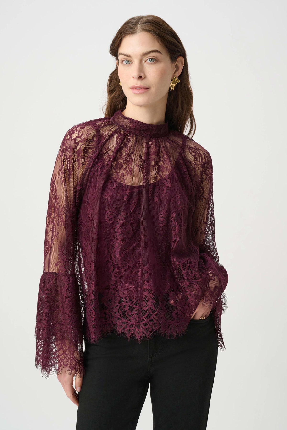Joseph Ribkoff | Scalloped Lace Trapeze Top - Elderberry 264098