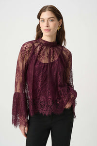 Joseph Ribkoff | Scalloped Lace Trapeze Top - Elderberry 264098