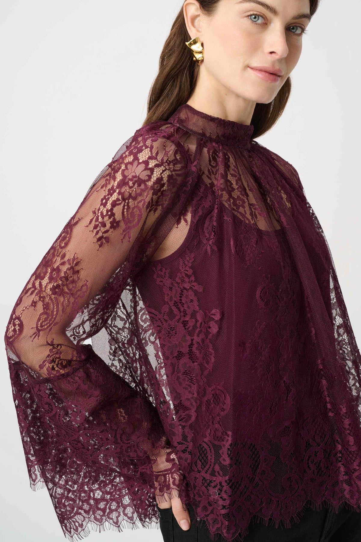 Joseph Ribkoff | Scalloped Lace Trapeze Top - Elderberry 264098