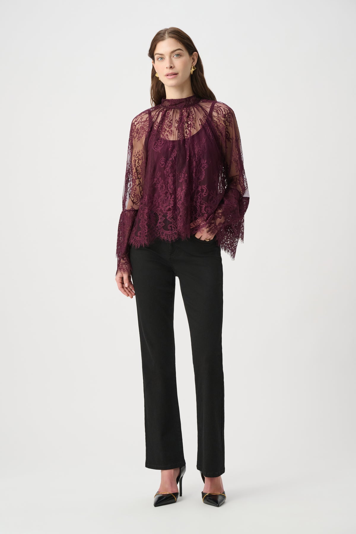 Joseph Ribkoff | Scalloped Lace Trapeze Top - Elderberry 264098