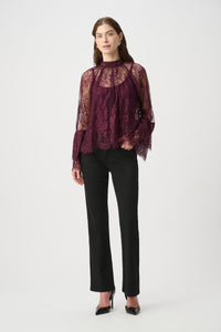 Joseph Ribkoff | Scalloped Lace Trapeze Top - Elderberry 264098