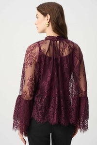 Joseph Ribkoff | Scalloped Lace Trapeze Top - Elderberry 264098