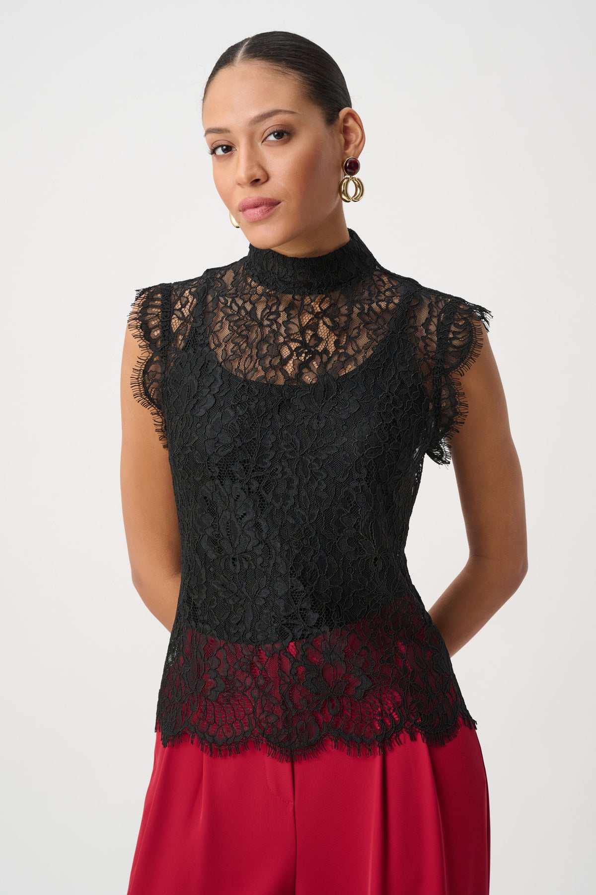 Joseph Ribkoff | Lace Mock Neck Fitted Top - Black 264105