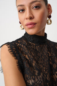 Joseph Ribkoff | Lace Mock Neck Fitted Top - Black 264105