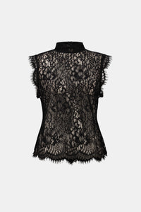 Joseph Ribkoff | Lace Mock Neck Fitted Top - Black 264105
