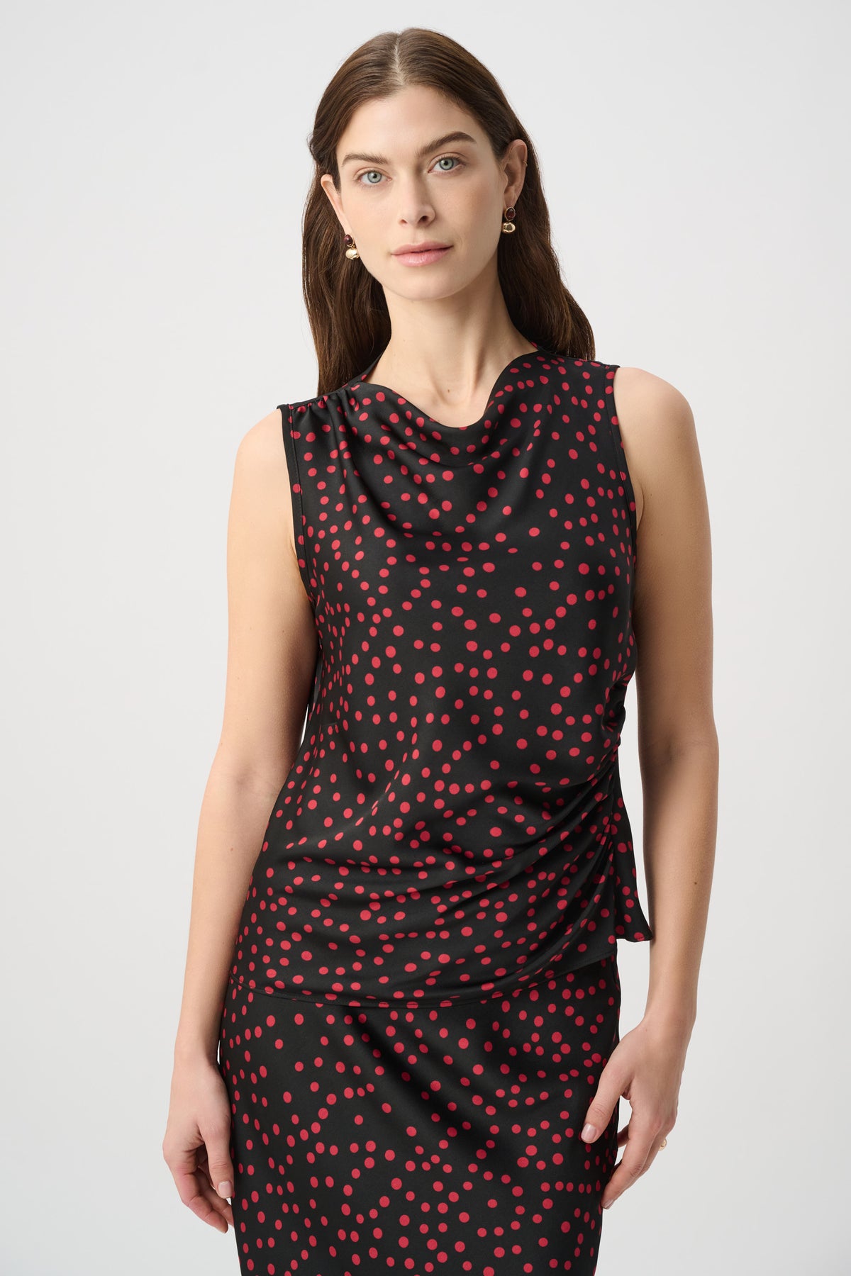 Joseph Ribkoff |  Polka Dot Recycled Satin Top - Black/Deep Cherry 264117