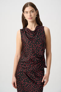 Joseph Ribkoff |  Polka Dot Recycled Satin Top - Black/Deep Cherry 264117