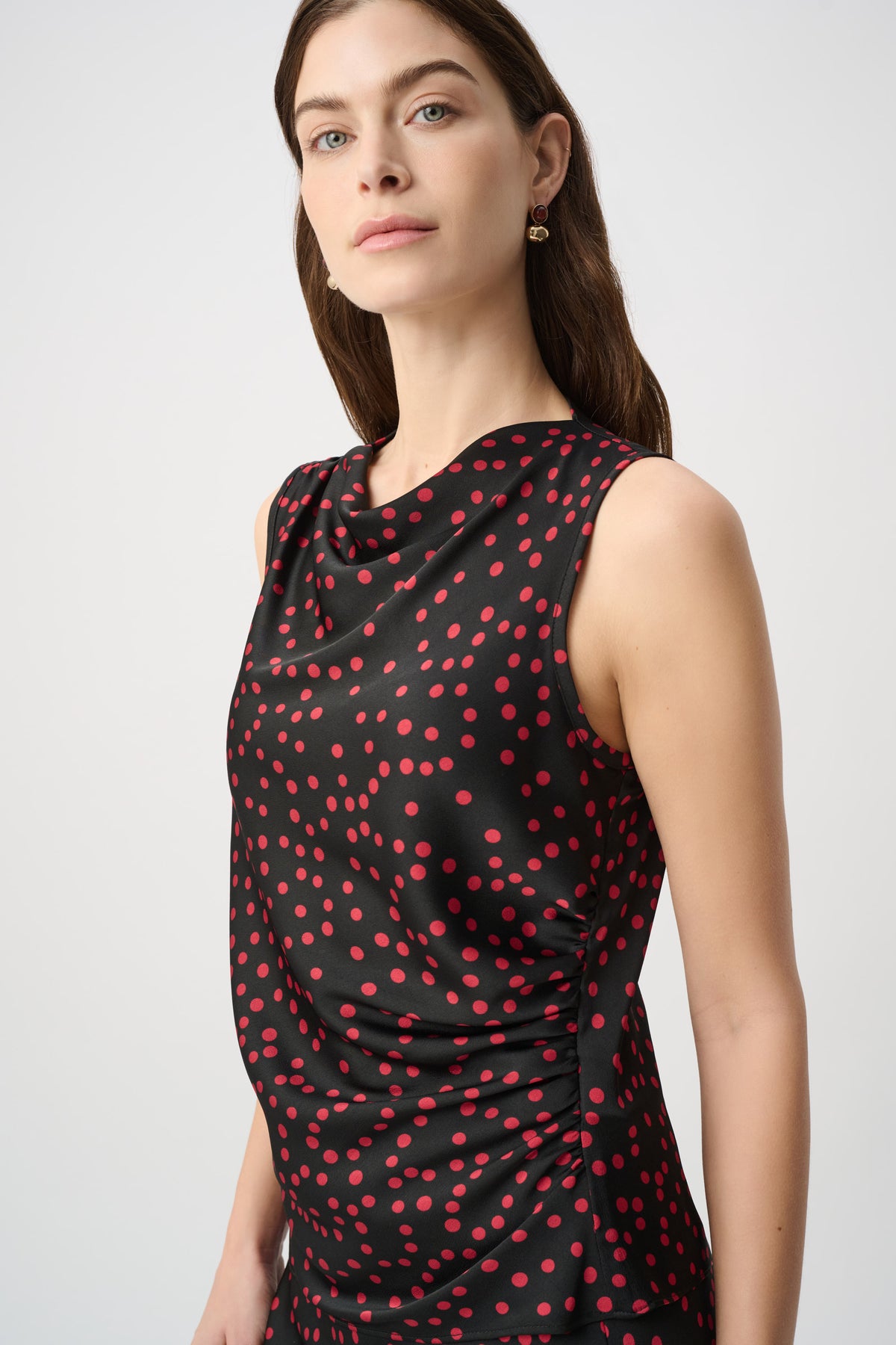 Joseph Ribkoff |  Polka Dot Recycled Satin Top - Black/Deep Cherry 264117