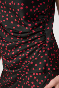 Joseph Ribkoff |  Polka Dot Recycled Satin Top - Black/Deep Cherry 264117