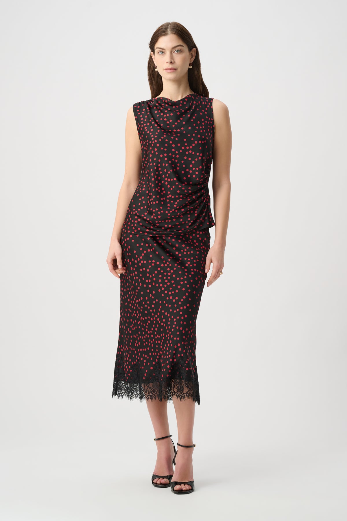 Joseph Ribkoff |  Polka Dot Recycled Satin Top - Black/Deep Cherry 264117