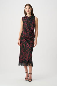 Joseph Ribkoff |  Polka Dot Recycled Satin Top - Black/Deep Cherry 264117
