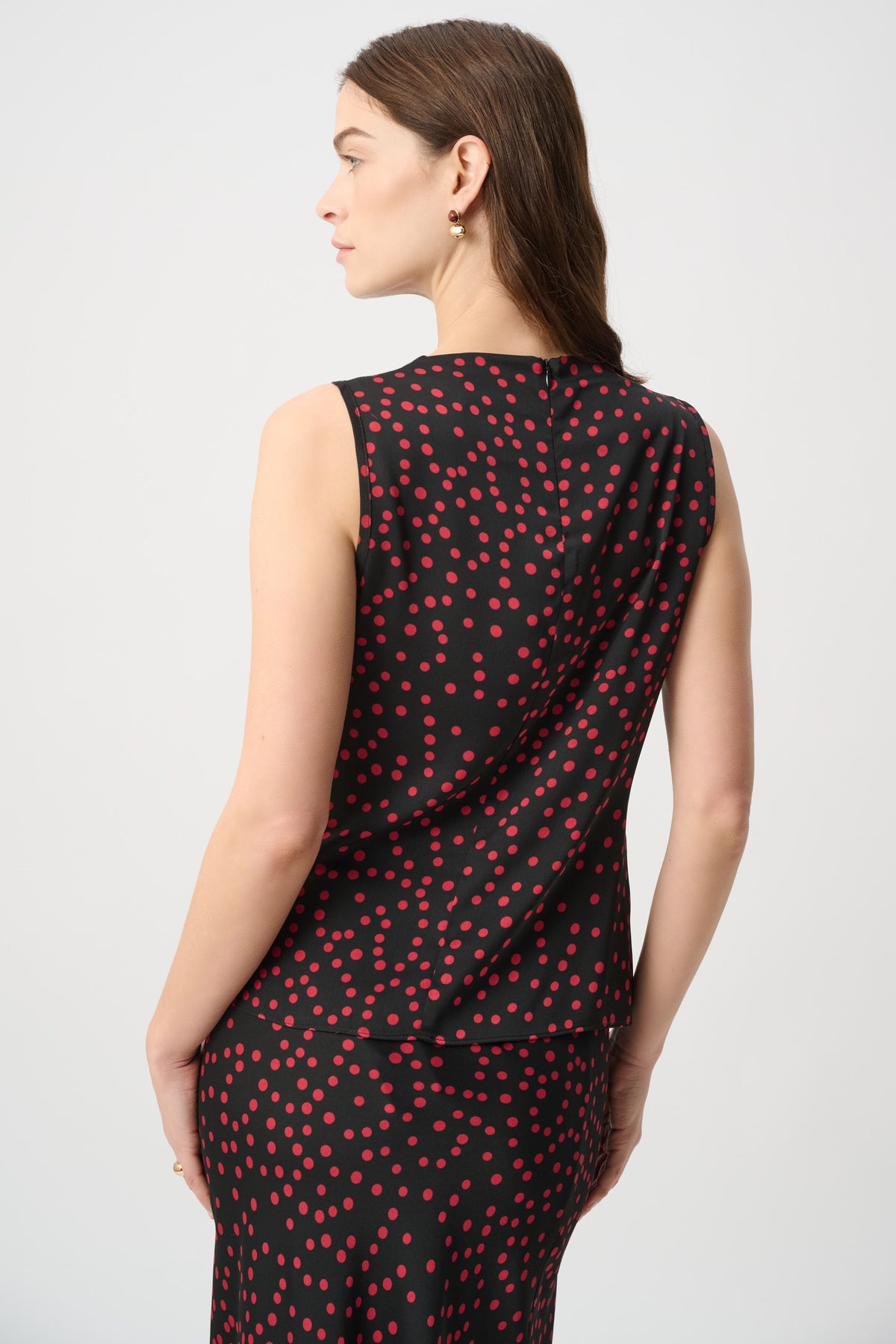 Joseph Ribkoff |  Polka Dot Recycled Satin Top - Black/Deep Cherry 264117