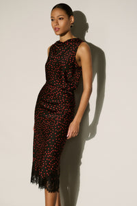 Joseph Ribkoff |  Polka Dot Recycled Satin Top - Black/Deep Cherry 264117