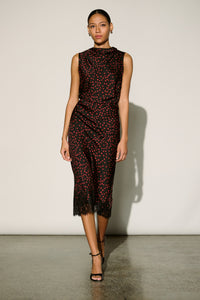 Joseph Ribkoff | Polka Dot Lace-Trim Midi Skirt - Black/Cherry 264118
