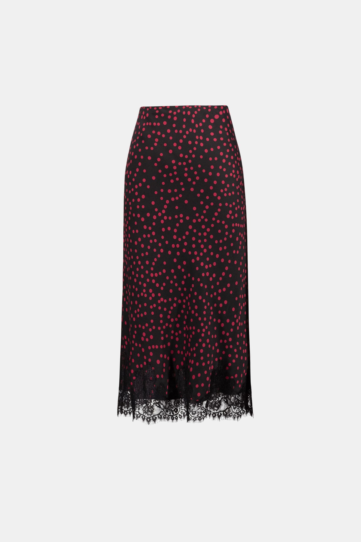 Joseph Ribkoff | Polka Dot Lace-Trim Midi Skirt - Black/Cherry 264118